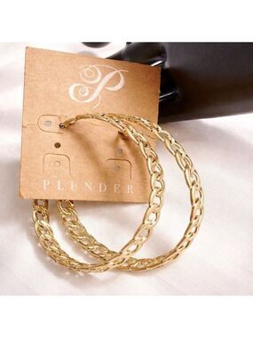 Plunder Gold Tone Chain Link Hoop Earrings Large ALYSON New